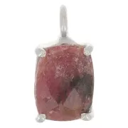 Pendentif rectangle facetté avec serti griffe 12x6 mm - Argent 925 - Rhodonite