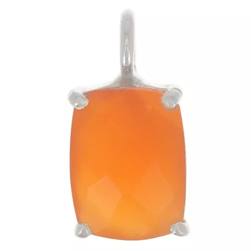 Pendentif rectangle facetté avec serti griffe 12x6 mm - Argent 925 - Cornaline