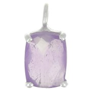 Pendentif rectangle facetté avec serti griffe 12x6 mm - Argent 925 - Amethyste