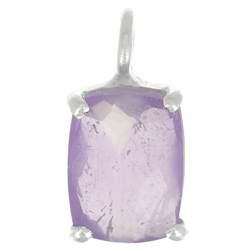 Pendentif rectangle facetté avec serti griffe 12x6 mm - Argent 925 - Amethyste