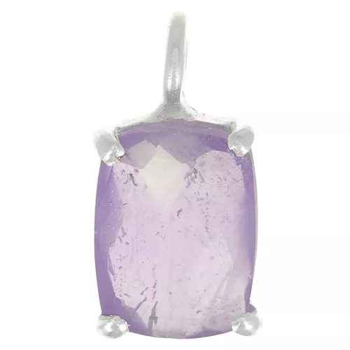 Pendentif rectangle facetté avec serti griffe 12x6 mm - Argent 925 - Amethyste