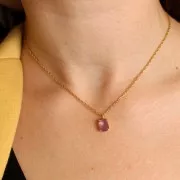 Pendentif rectangle facetté avec serti griffe 12x6 mm - Argent 925 - Amethyste