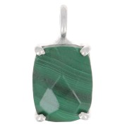 Pendentif rectangle facetté avec serti griffe 12x6 mm - Argent 925 - Malachite|raw }}