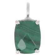 Pendentif rectangle facetté avec serti griffe 12x6 mm - Argent 925 - Malachite
