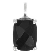 Pendentif rectangle facetté avec serti griffe 12x6 mm - Argent 925 - Onyx noir