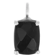 Pendentif rectangle facetté avec serti griffe 12x6 mm - Argent 925 - Onyx noir