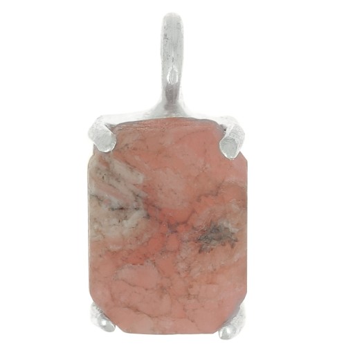 Pendentif rectangle facetté avec serti griffe 12x6 mm - Argent 925 - Rhodochrosite