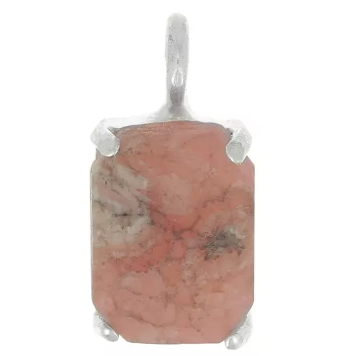 Pendentif rectangle facetté avec serti griffe 12x6 mm - Argent 925 - Rhodochrosite