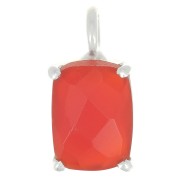 Pendentif rectangle facetté avec serti griffe 12x6 mm - Argent 925 - Onyx rouge|raw }}