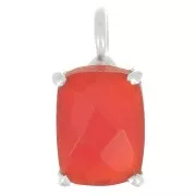 Pendentif rectangle facetté avec serti griffe 12x6 mm - Argent 925 - Onyx rouge