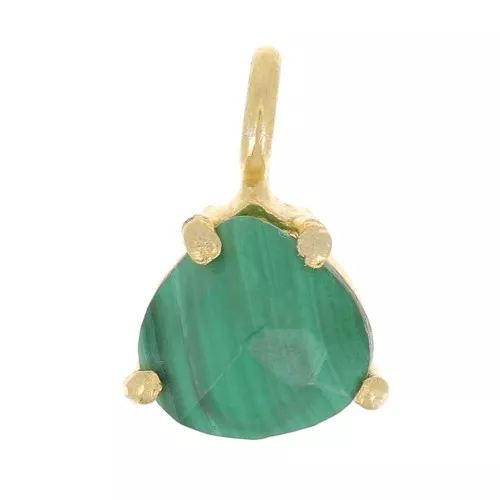 Pendentif triangle facetté serti griffe 10x7 mm Argent 925 Doré Or fin - Malachite