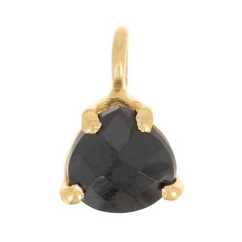 Pendentif triangle facetté serti griffe 10x7 mm - Arg 925 Doré Or fin - Onyx noir