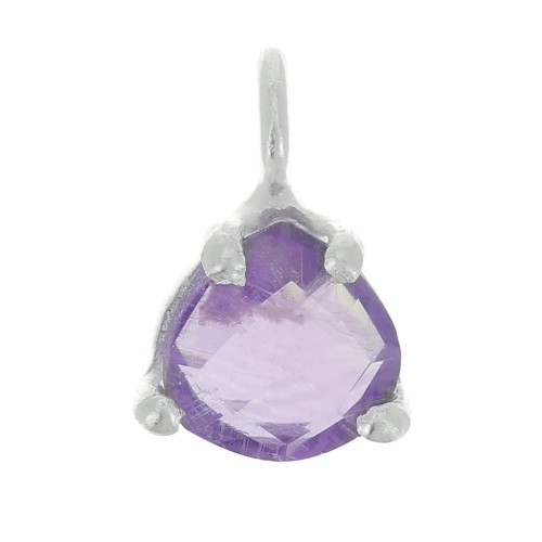 Pendentif triangle facetté avec serti griffe 10x7 mm - Argent 925 - Amethyste