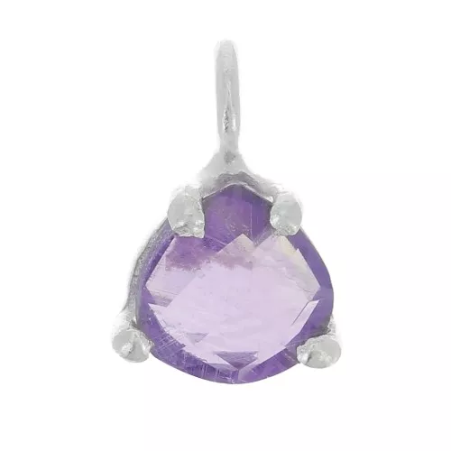 Pendentif triangle facetté avec serti griffe 10x7 mm - Argent 925 - Amethyste