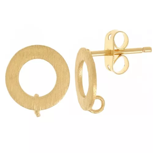 Clous d'oreilles cercle évidé effet brossé 10 mm - anneau ouvert - Doré Or fin x2