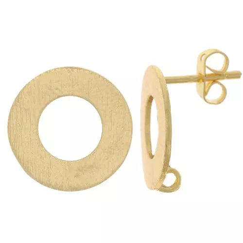 Clous d'oreilles cercle évidé effet brossé 16 mm avec anneau ouvert - Doré x2