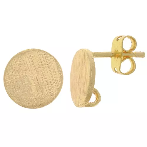 Clous d'oreilles rond effet brossé 10 mm avec anneau ouvert - Doré x2