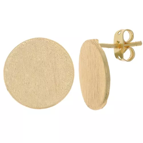 Clous d'oreilles rond effet brossé 15 mm avec anneau ouvert - Doré x2