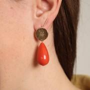 Clous d'oreilles rond effet brossé 15 mm avec anneau ouvert - Doré x2