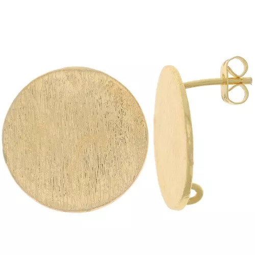 Clous d'oreilles rond effet brossé 21 mm avec anneau ouvert - Doré x2