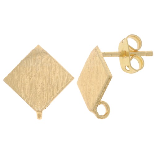 Clous d'oreilles losange effet brossé 13 mm avec anneau ouvert - Doré x2