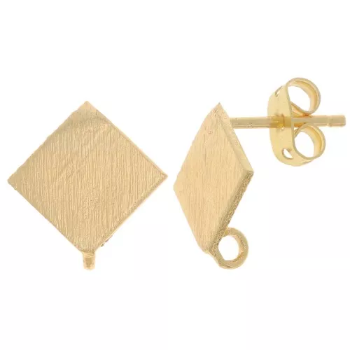 Clous d'oreilles losange effet brossé 13 mm avec anneau ouvert - Doré x2