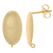 Clous d'oreilles ovale effet brossé 17x10 mm avec anneau ouvert - Doré x2
