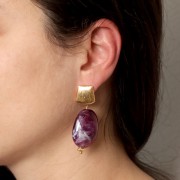 Clous d'oreilles trapèze effet brossé 15 mm avec anneau ouvert - Doré x2