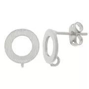 Clous d'oreilles cercle évidé effet brossé 10 mm avec anneau ouvert - Argenté x2