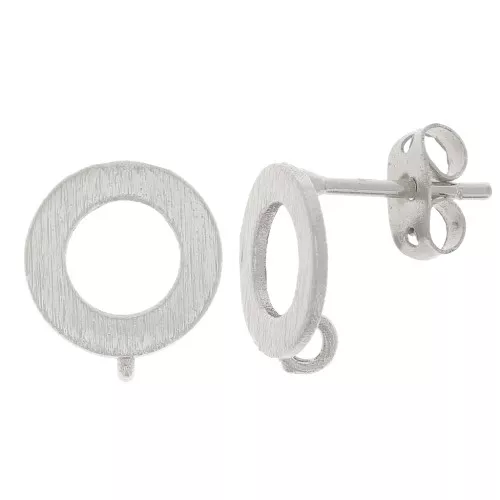 Clous d'oreilles cercle évidé effet brossé 10 mm avec anneau ouvert - Argenté x2