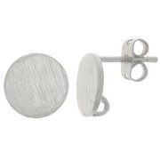 Clous d'oreilles rond effet brossé 10 mm avec anneau ouvert - Argenté x2