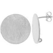 Clous d'oreilles rond effet brossé 21 mm avec anneau ouvert - Argenté x2