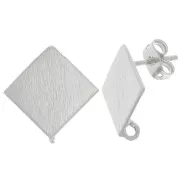 Clous d'oreilles losange effet brossé 16 mm avec anneau ouvert - Argenté x2