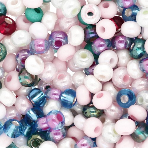 Preciosa Perles rocailles 6/0 4 mm - Mix Multi rose - Nacré - Bleu x20g