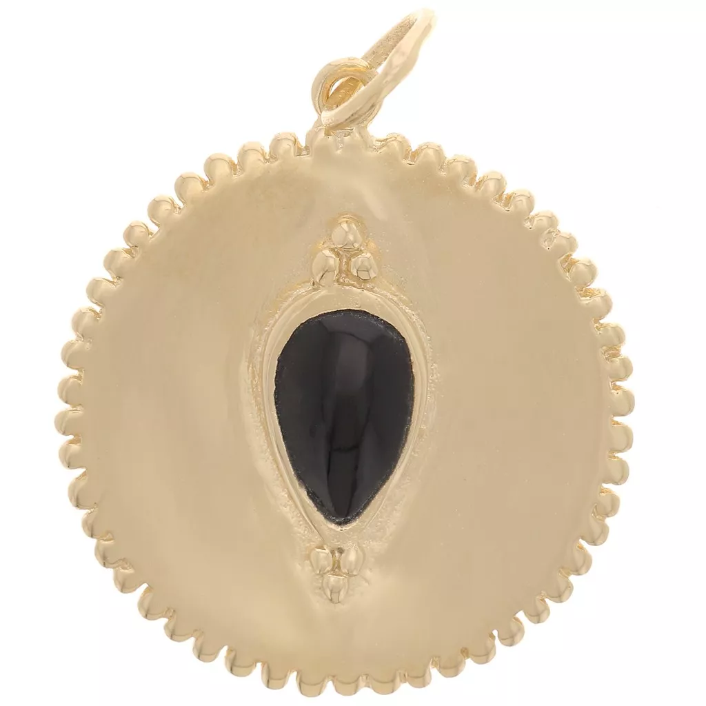 Pendentif médaille dentelée 19 mm pierre gemme Onyx noir