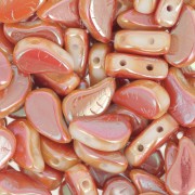 Perles en verre deux trous Paisley Duo 9x5.5 mm - Opaque White Full Apricot x10g|raw }}