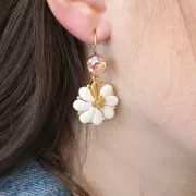 Perles en verre deux trous Paisley Duo 9x5.5 mm - Opaque White Full Apricot x10g