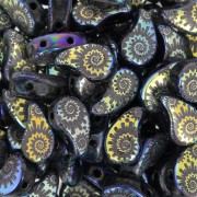 Perles en verre deux trous Paisley Duo 9x5.5 mm - Jet Laser Shell x10g|raw }}