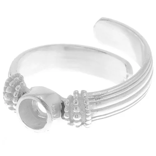 Bague serti cabochon fond plat 4 mm - Taille 48 à 54 - Argenté x1