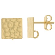 Clous d'oreilles carrés martelés 10 mm avec anneau ouvert - Doré à l'or fin x2|raw }}
