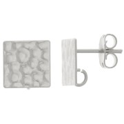 Clous d'oreilles carrés martelés 10 mm avec anneau ouvert - Placage Argent fin x2|raw }}