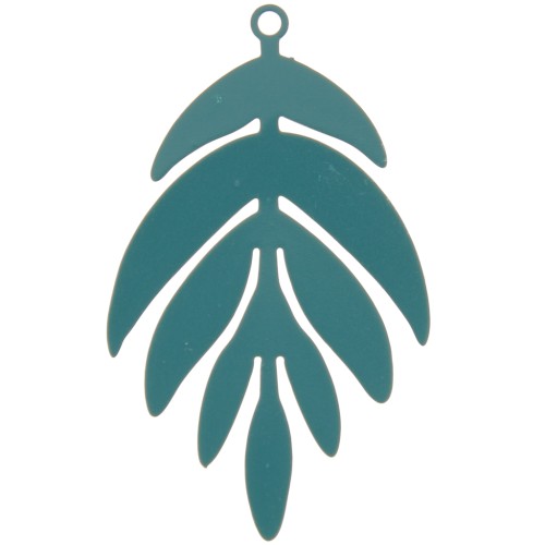 Pendentif teinté feuille 40x24 mm - Bleu paon x1