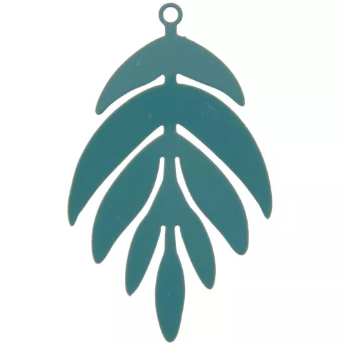 Pendentif teinté feuille 40x24 mm - Bleu paon x1