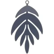 Pendentif teinté feuille 40x24 mm - Gris foncé x1