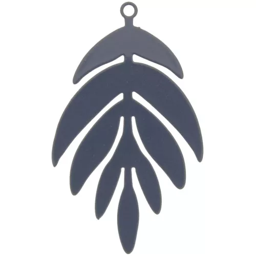 Pendentif teinté feuille 40x24 mm - Gris foncé x1
