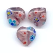 Coeurs Millefiori 10 mm Mauve x5