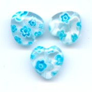 Coeurs Millefiori 10 mm Crystal fleurs Aquamarine x5|raw }}