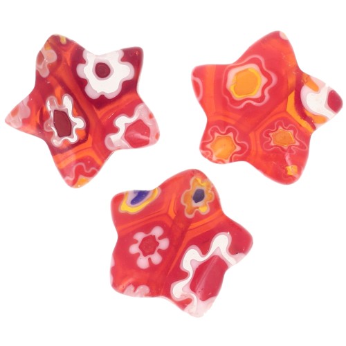 Perles étoiles Millefiori 10 mm - Rouge x5