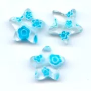 Perles étoiles Millefiori 10 mm - Crystal fleurs - Aquamarine x5