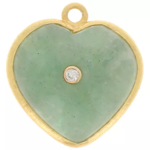 Pendentif coeur 18x16 mm - pierre gemme et oxyde de zirconium - Doré - Amazonite